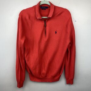 Polo Ralph Lauren Sweater Mens Large Red Half Zip Pullover Pima Cotton Knit